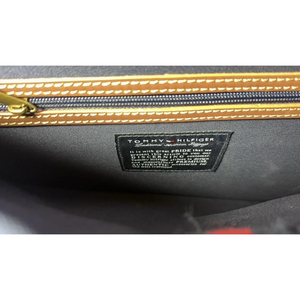 Tommy Hilfiger Navy Canvas Double Flap Over‎ Messenger Bag Leather Business Case